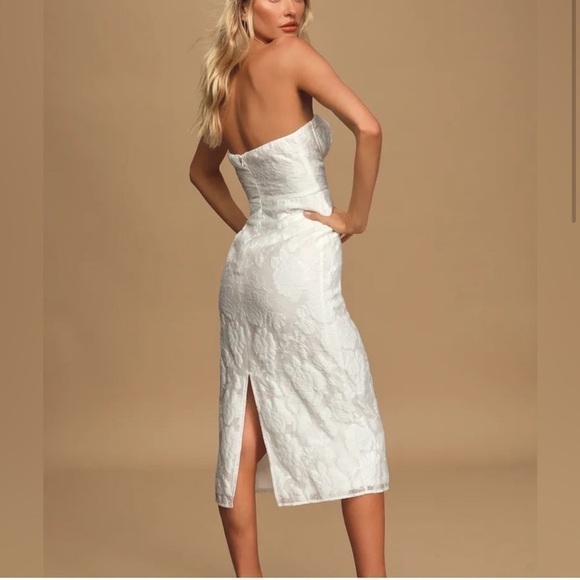 Lulus From this Day White Floral Jacquard Strapless Midi Dress NWT - Picture 2 of 16